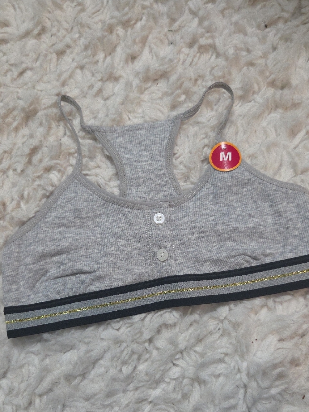 Delta Gray Ribbed Girls Bralette with Gold Trim